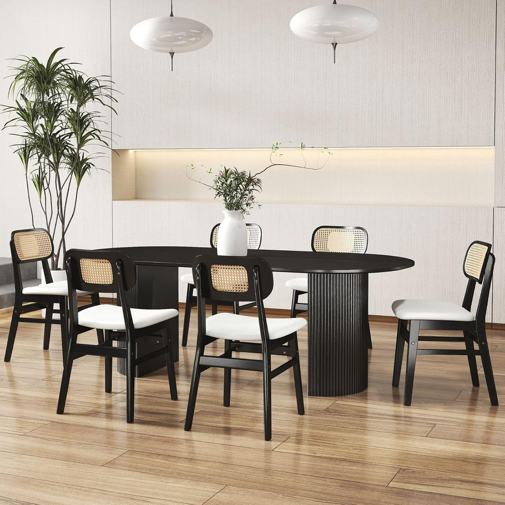 Black Rattan Dining Chairs Set of 6 Sherpa Dining Room Chairs Natural Wooden ...