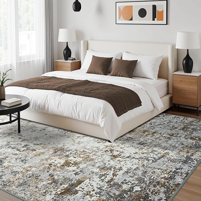 Toneed Abstract Area Rug Modern Washable Rug Soft Non Slip Rug Low Pile - Image 4