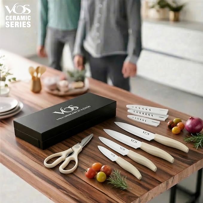 Vos ceramic knives set for kitchen in gift box, 5 ceramic knife