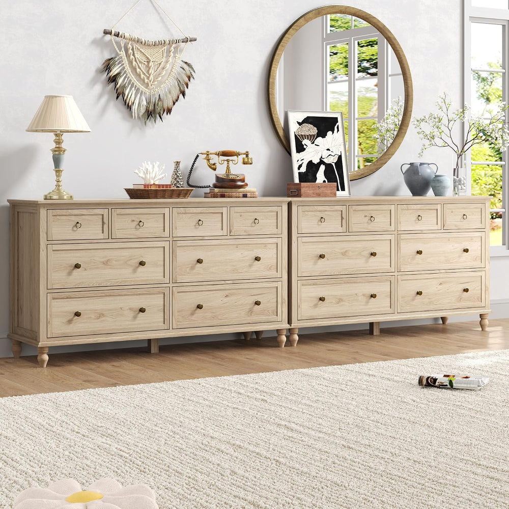 65inch Large Long Wood 8 Drawer Dresser for Bedroom,20" Deep Drawers,Oak
