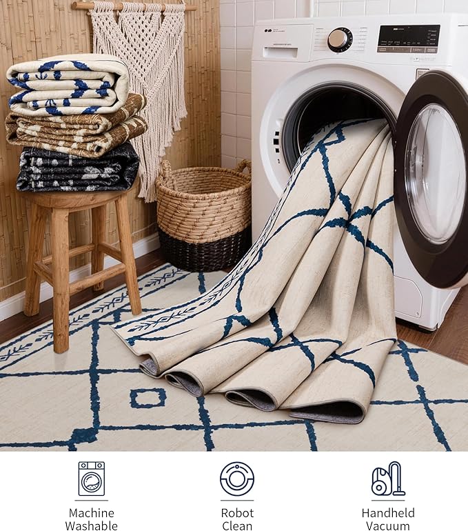 YIHOUSE Boho Rugs for Living Room, 6x9 Western Beige and Blue Area Rug - Image 5