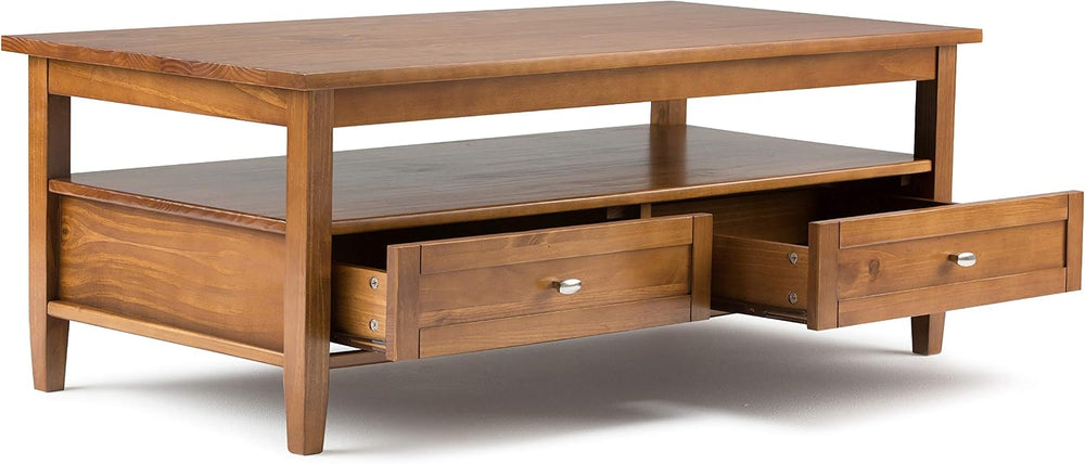 SIMPLIHOME Warm Shaker 48" Wide Solid Wood Coffee Table in Brown