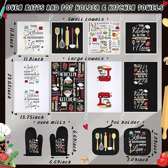 12 Pcs Farmhouse Kitchen Decoration Set 4 Funny Quote Black Kitchen Towels 4 - Image 3