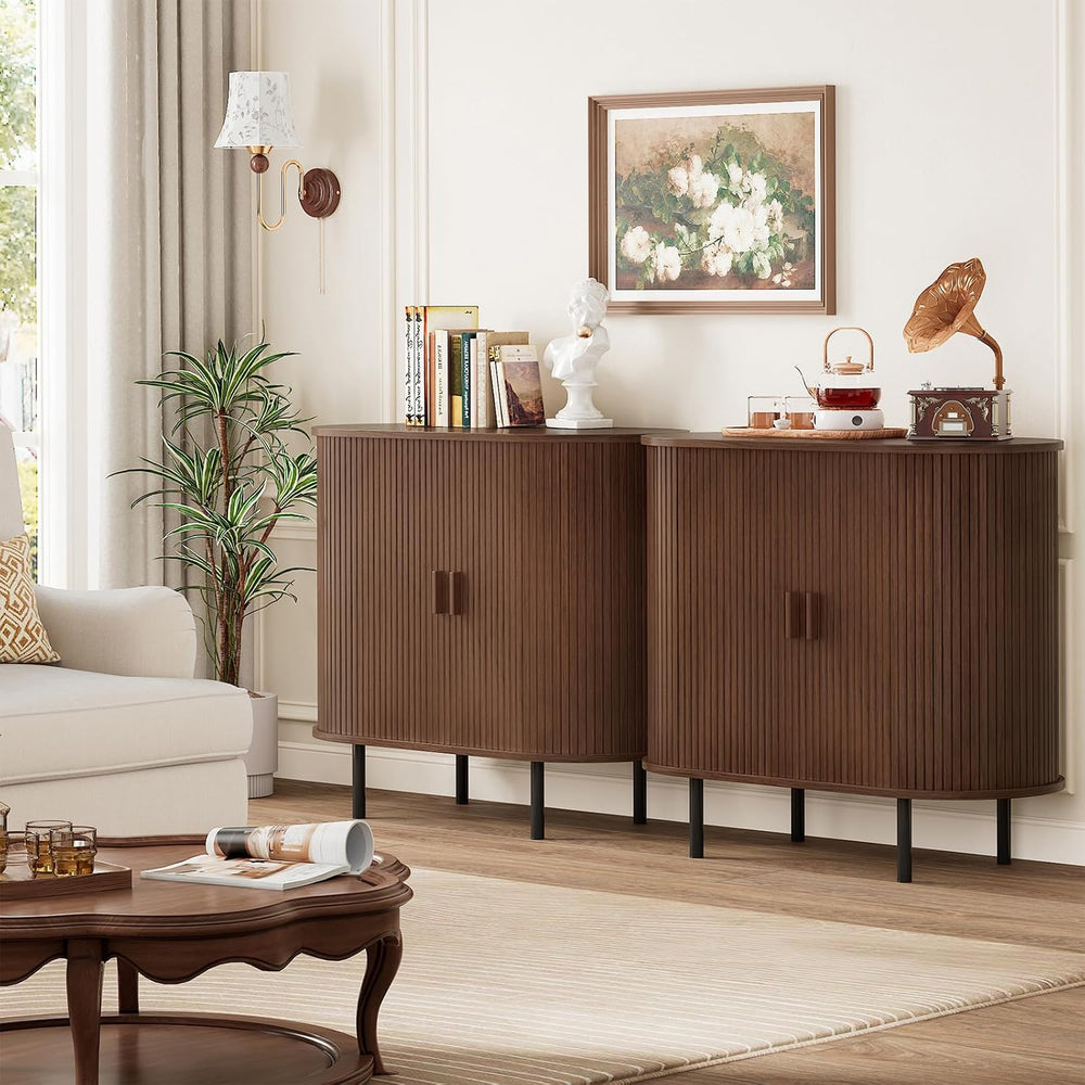 ComfyCorner 31.5" Fluted Buffet Sideboard Cabinet with Sliding Door, Walnut