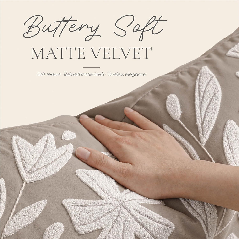 BlissBlush Long Lumbar Pillow Cover 14x36 for Bed, Light Taupe Floral Tufted ...