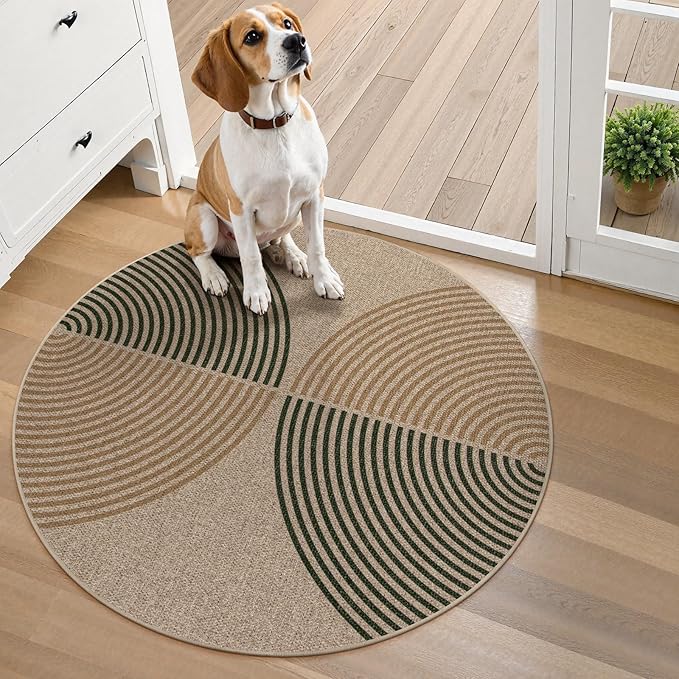 Lahome Enfys Modern Rainbow Round Rug 3ft, Circle Indoor Outdoor Rugs by Lahome