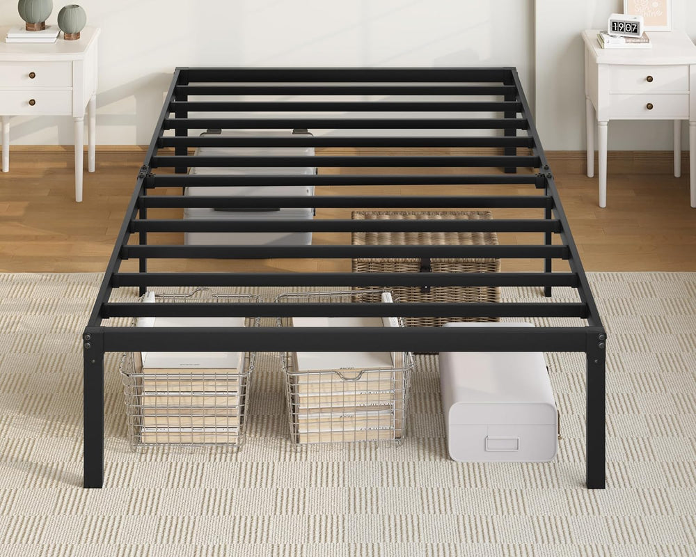Allewie Twin Bed Frame, 14 inch Metal Beds with Storage Space, Black