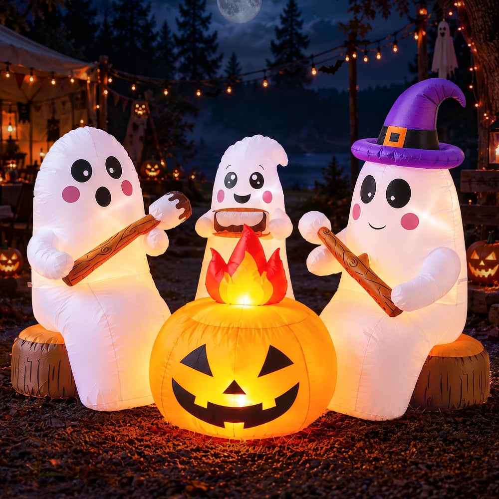 ZPISF 7.5 FT Halloween Inflatables 3 Cute Ghosts Roasting Marshmallows by Cam...