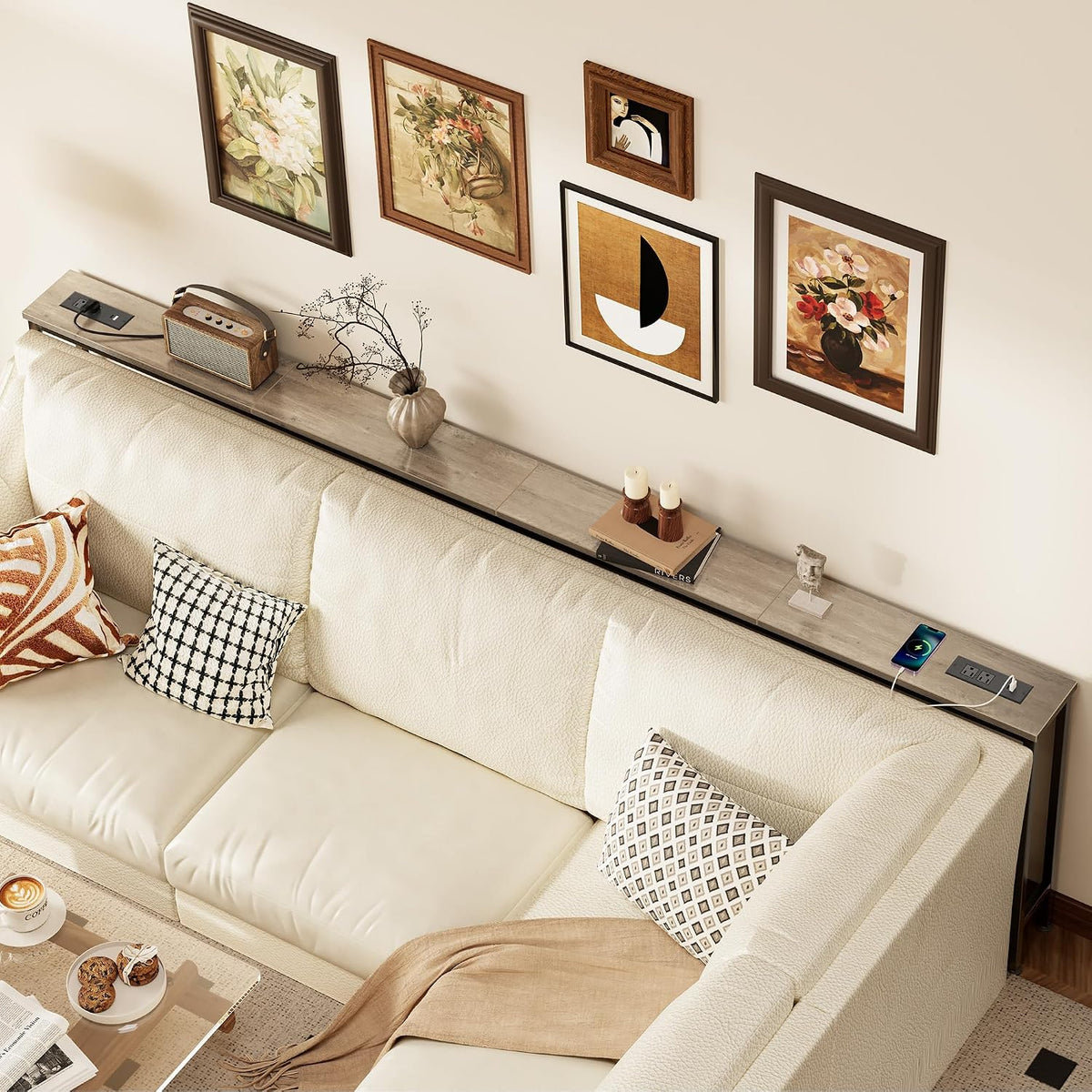 superjare 102.4 inch narrow behind couch table with shown in use