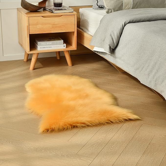 duduta Yellow Faux Sheepskin Rug 2x3 ft, Small Fluffy Shag Fur Rug - Image 5