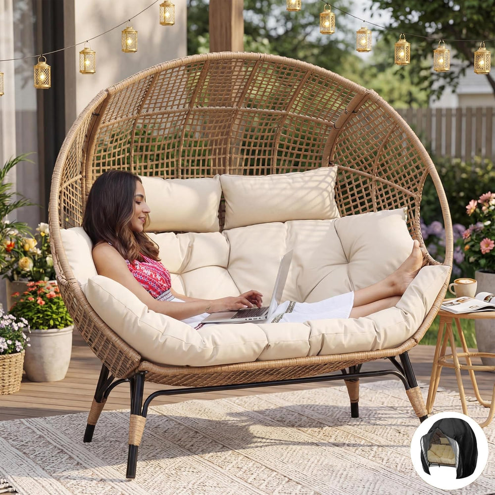 NICESOUL® Double Egg Chair Indoor Outdoor Stationary Oversized Thicken Padded...