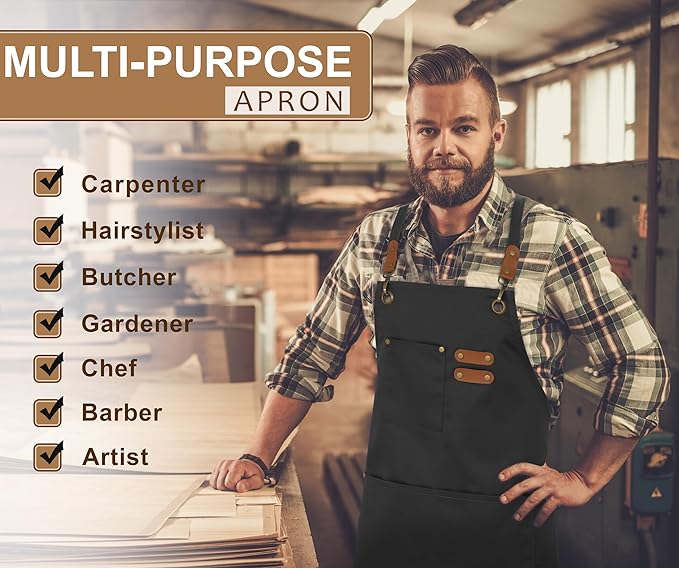 RUVANTI Work Aprons for Men, Oil & Water Repellent, PolyCotton Cross Back - Image 9
