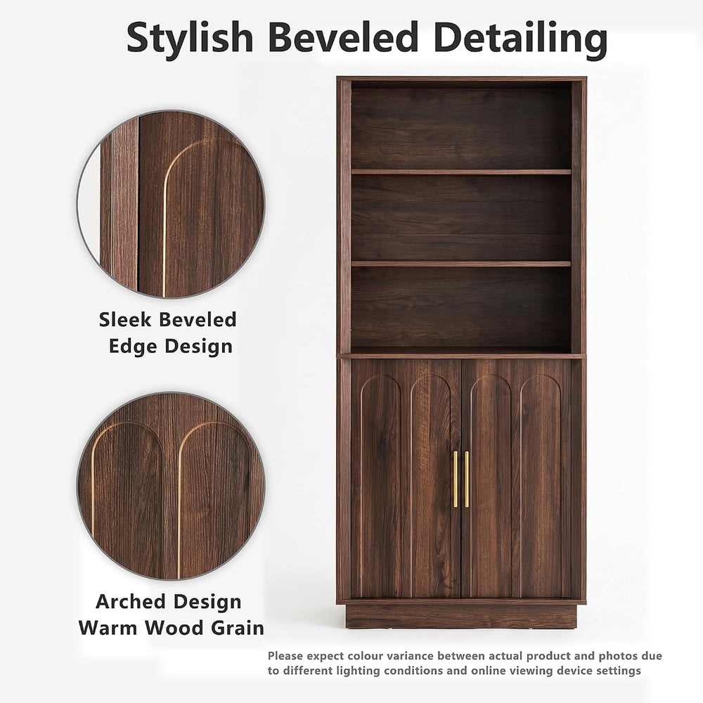 71" Tall Bookcase, 3-Tier Bookshelf with Storage, Walnut