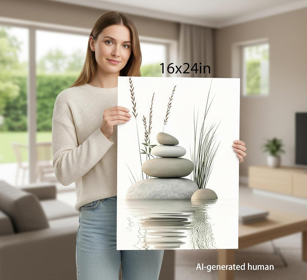 KBIERQN Zen Bathroom Canvas Wall Art-Framed 16x24in