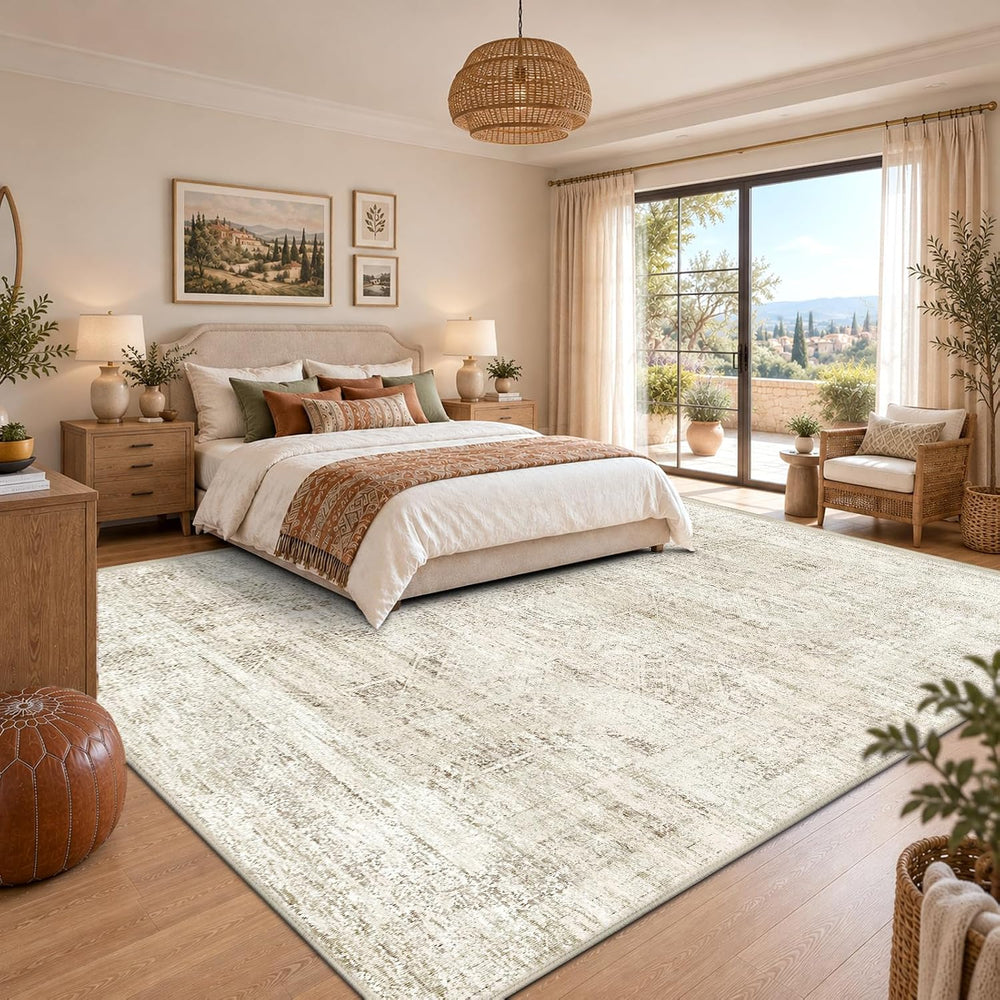 Area Rugs for Living Room Bedroom 8x10 Washable Non-Slip Vintage Beige