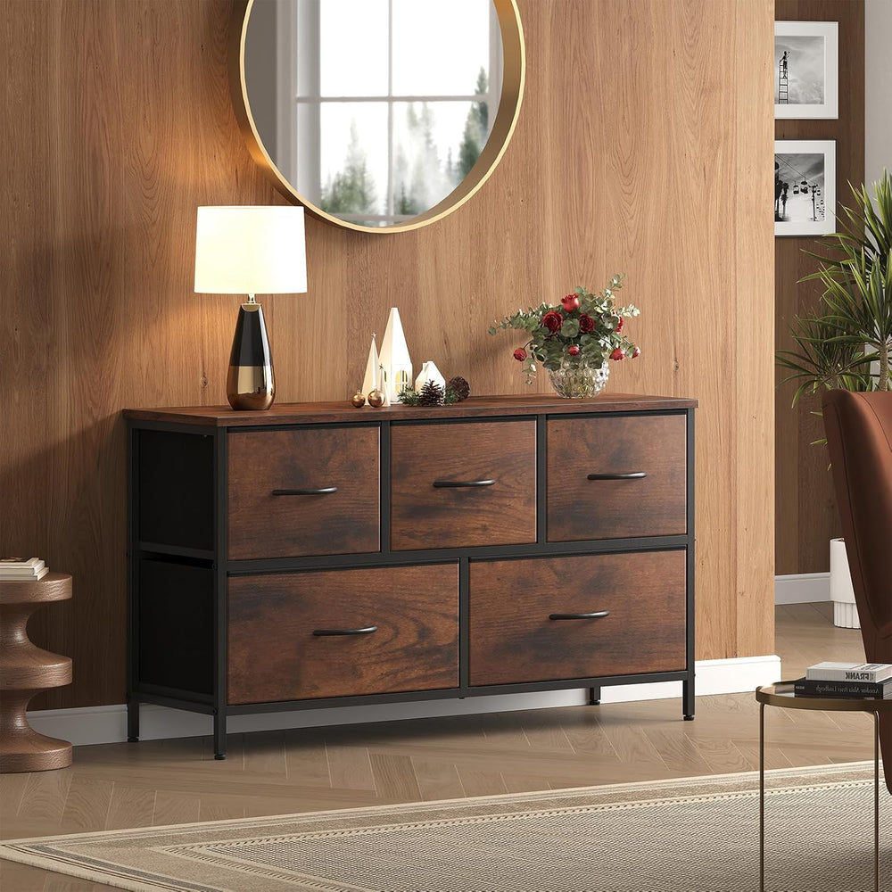 OLIXIS 5 Drawer Dresser for Bedroom, Wide Fabric Storage Tower, Brown