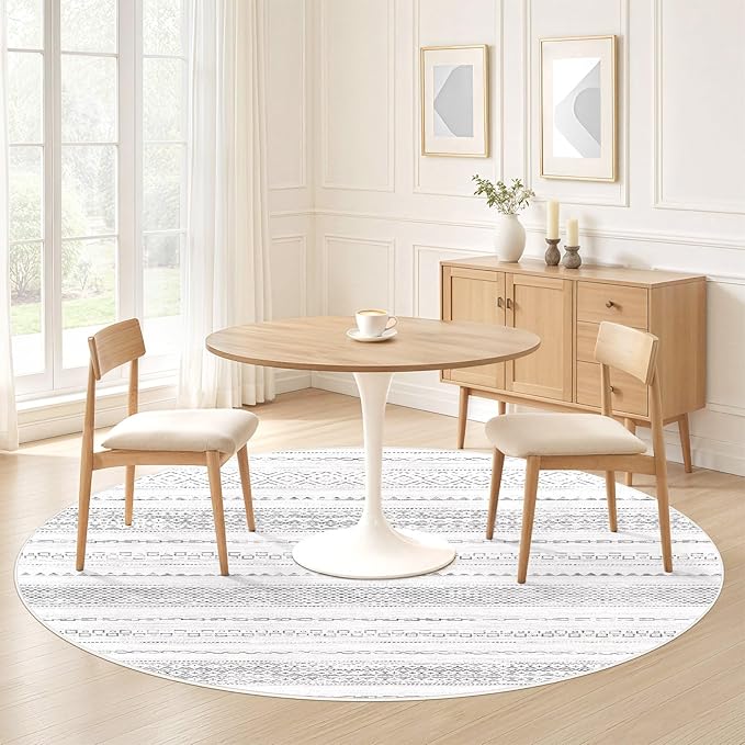Nakagishi Round Rug Boho Area Rugs: 6x6 Washable Large Circle Neutral Soft - Image 4
