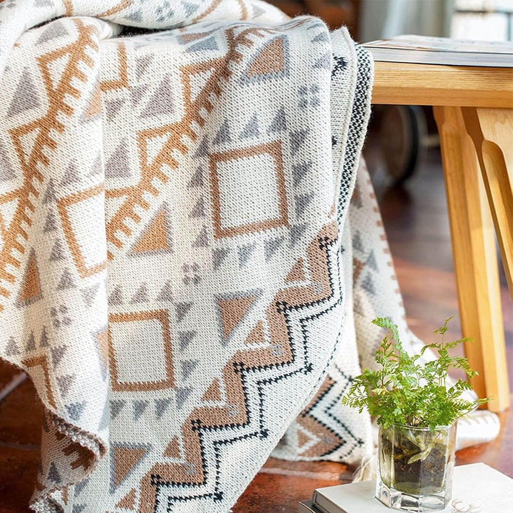 Boho Throw Blanket, Knitted Brown Tassel Throw Blankets, Soft Lightweight Vin...