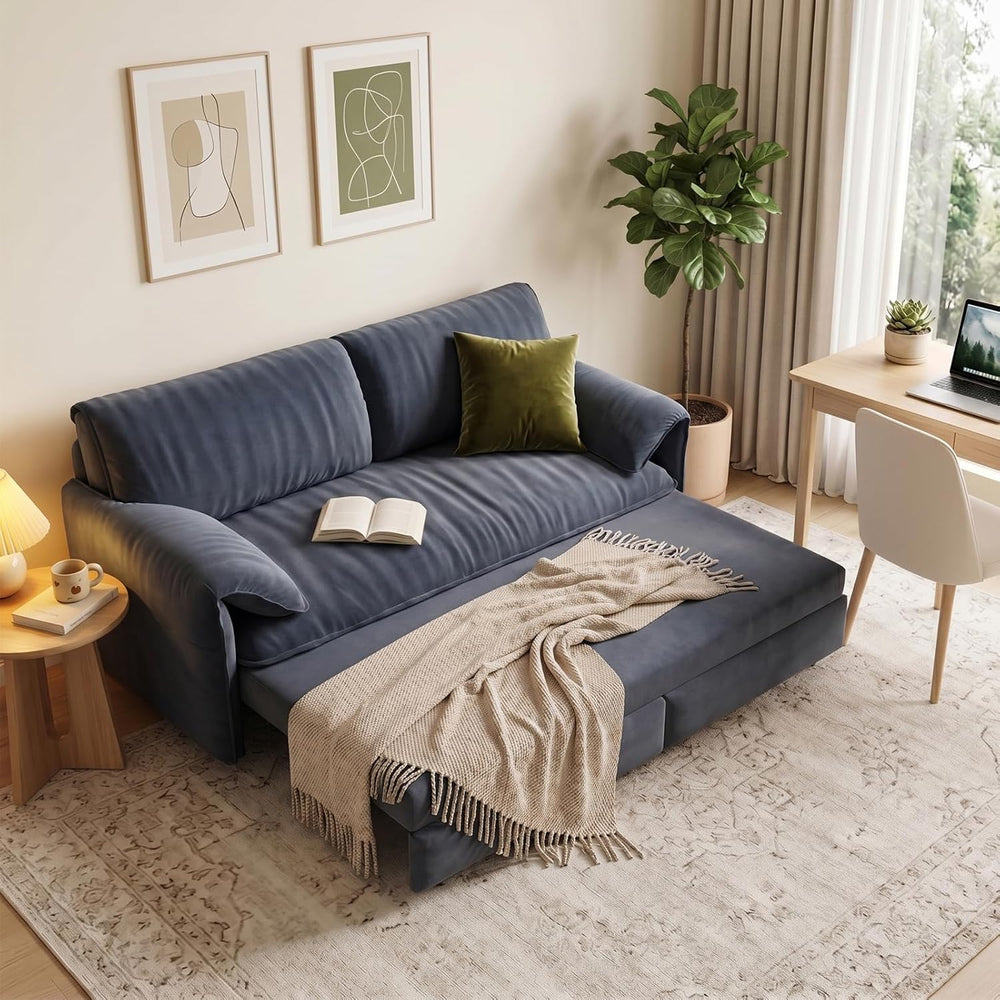 Yafylly Full Size Velvet Loveseat, Queen Pull Out Sofa Bed, 3 in 1 Convertibl...
