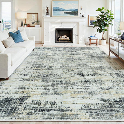 6x9 Washable Area Rug for Living Room Bedroom: Non-Slip Modern Black Gray