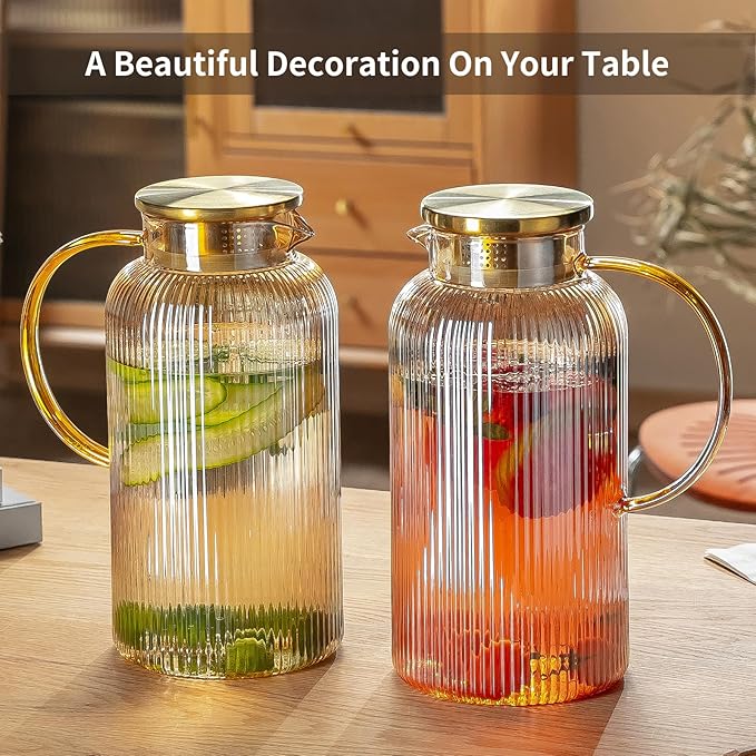 Buaic Glass Pitcher with Lid, 2 PACK 84 oz/ 2.5 Liter Amber Classic Vertical - Image 7
