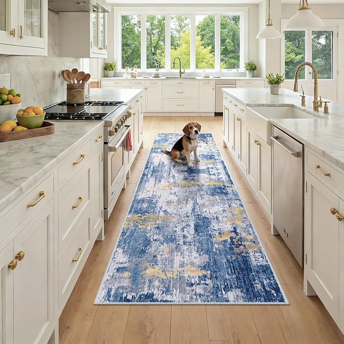 Washable Area Rugs 2'6''x8 Non-Slip Modern Abstract Soft by RELEANY