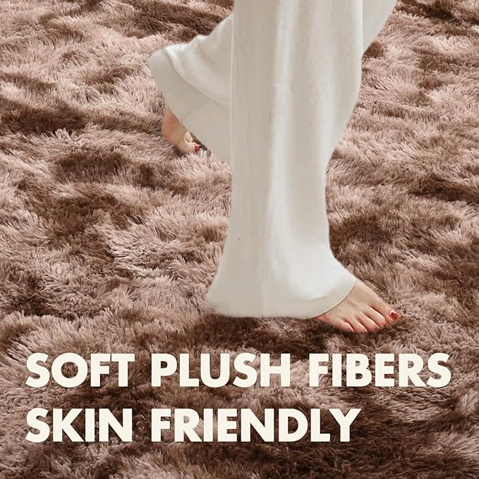 4x6 Ft Shag Brown Area Rug for Bedroom Living Room, Tie-Dyed Ultra Soft Fluffy - Image 4