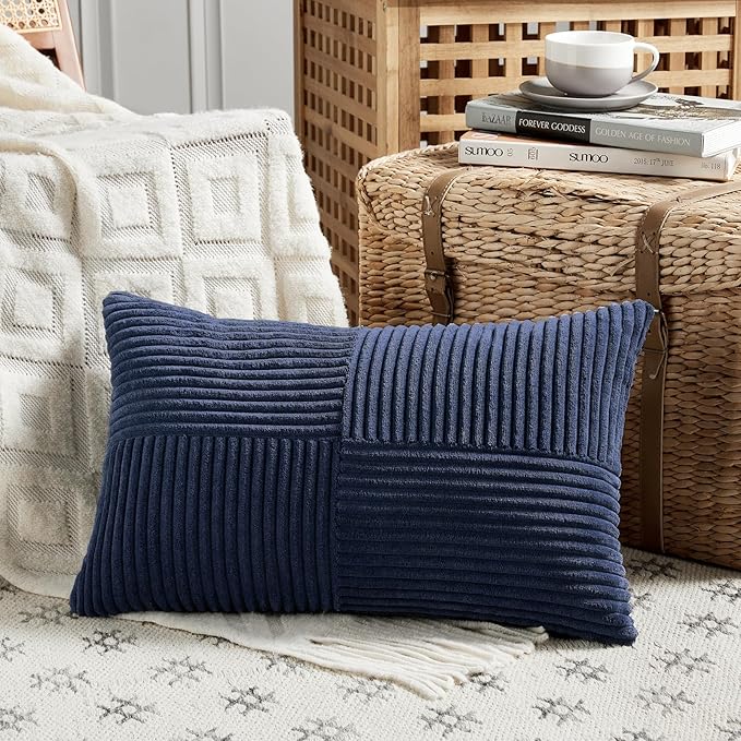Fancy Homi 2 Packs Navy Blue Lumbar Decorative Throw Pillow Covers 16x32 Inch - Image 2