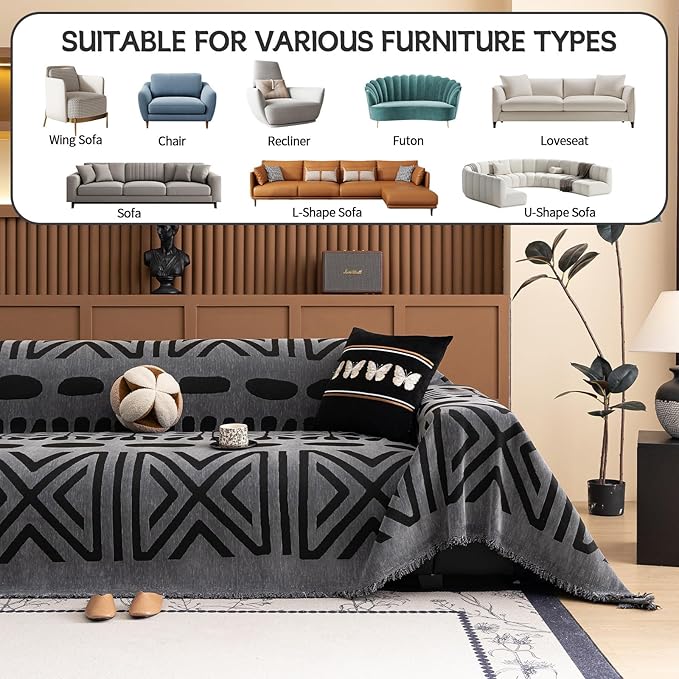 HANDONTIME Boho Couch Cover Blanket Geometric Striped Pet Covers - Image 8