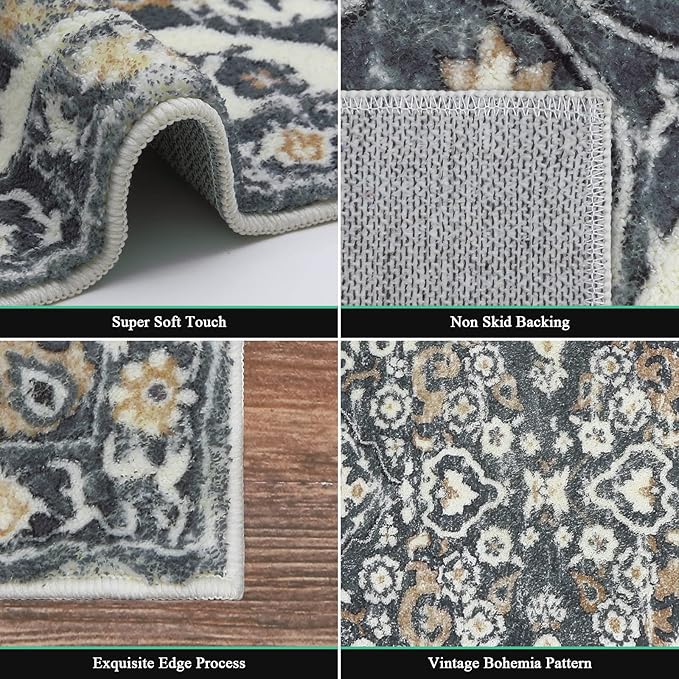 HEBE Hallway Runner Rug 2'x8' Washable Vintage Distressed Area Rugs Non Slip - Image 4