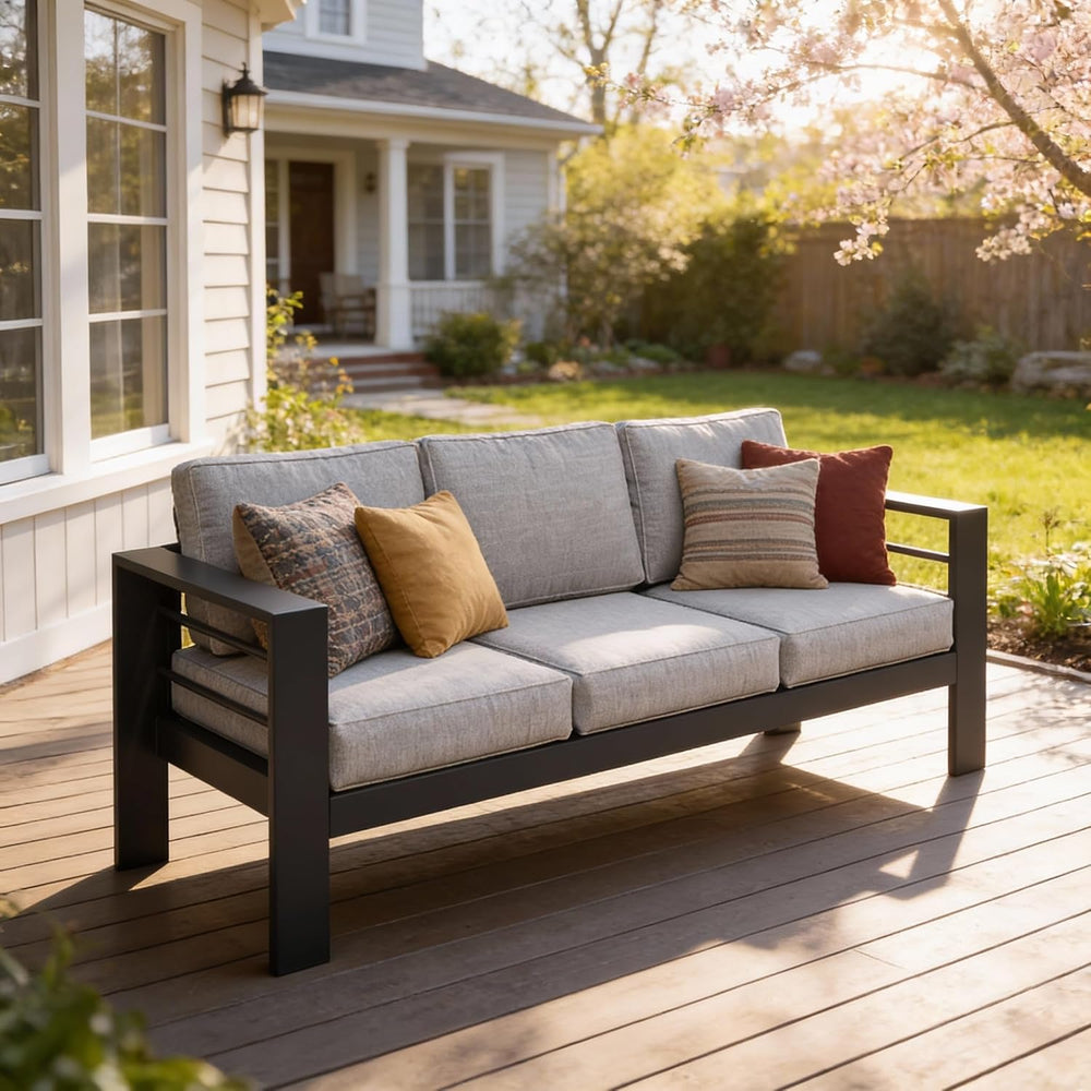 Kiss the Water 3 Seats Aluminum Outdoor Patio Sofa Set, All Weather Rust-Proo...