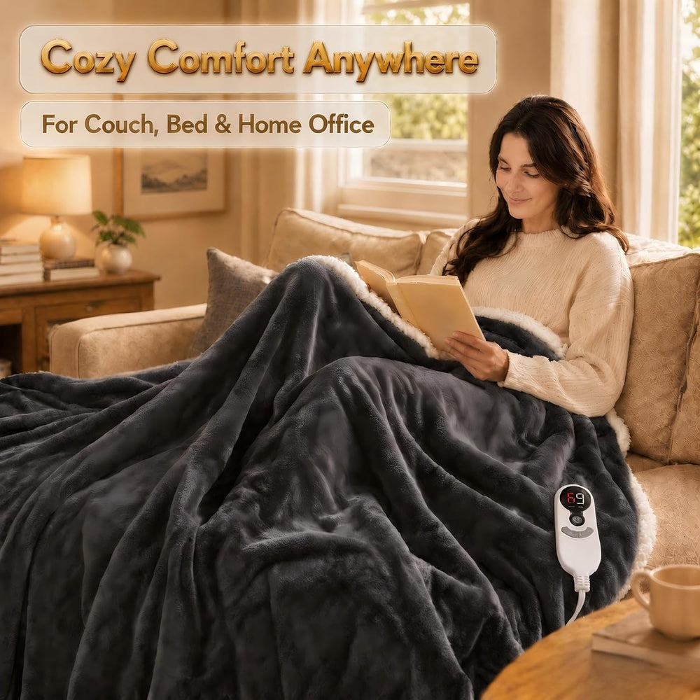 Electric Heated Blanket Full Size 72"x84", Dark Grey