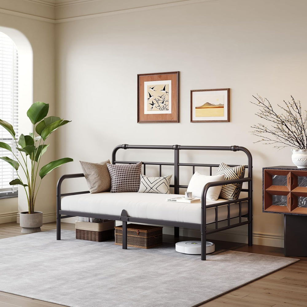 Twin Daybed Frame, Classic Day Bed Frame Twin Size with Headboard, Metal Plat...