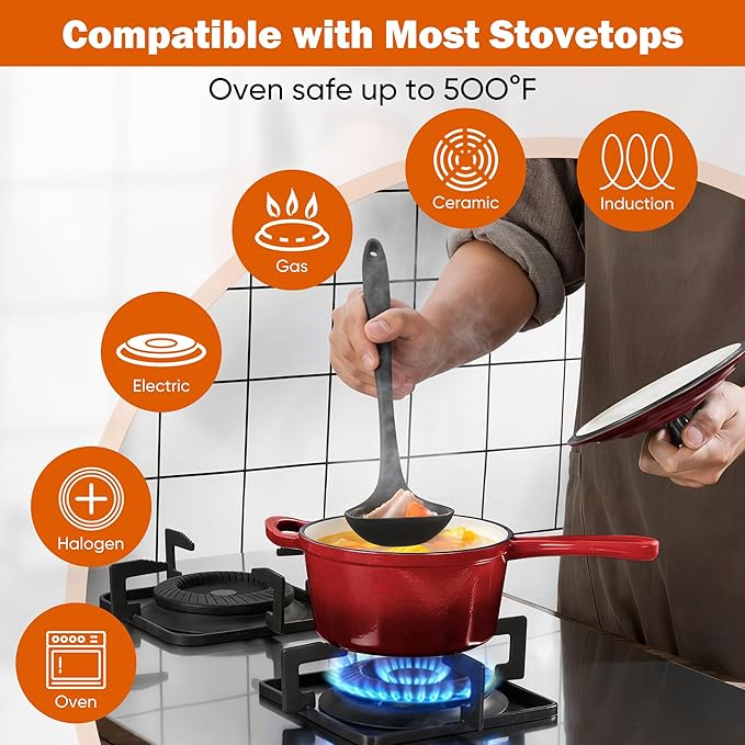 Homikit 1 QT & 2 QT Saucepan Set, Enameled Cast Iron Saucepan - Image 6