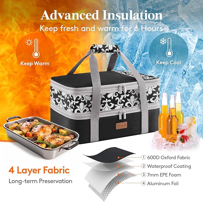 Lifewit Insulated Double Decker Casserole Carrier, Expandable Lasagna Lugger - Image 3