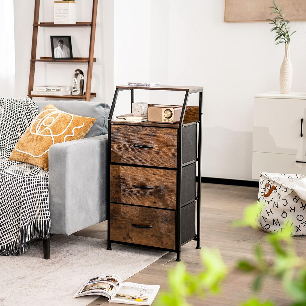 GIANTEX 3 Drawers Dresser, Storage Tower w/ 3 Foldable Fabric Drawers & O...