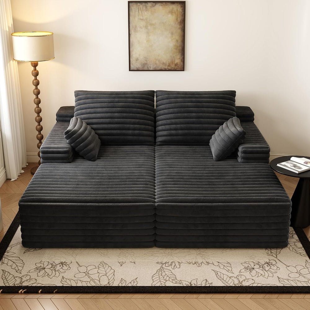 80” Oversized Double Lounge Chaise,Cloud Plush Sofa Bed,Upholstered Boneless ...