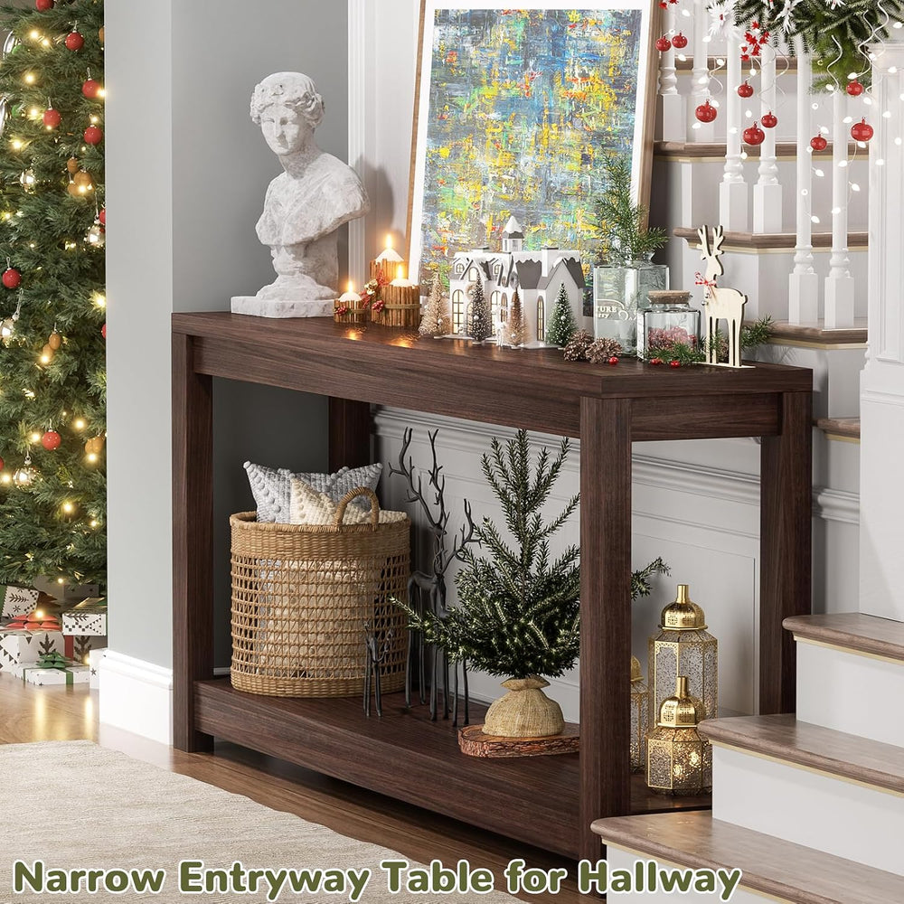 Besiost 47" Farmhouse Wood Entryway Table Narrow Console Table with Stor...
