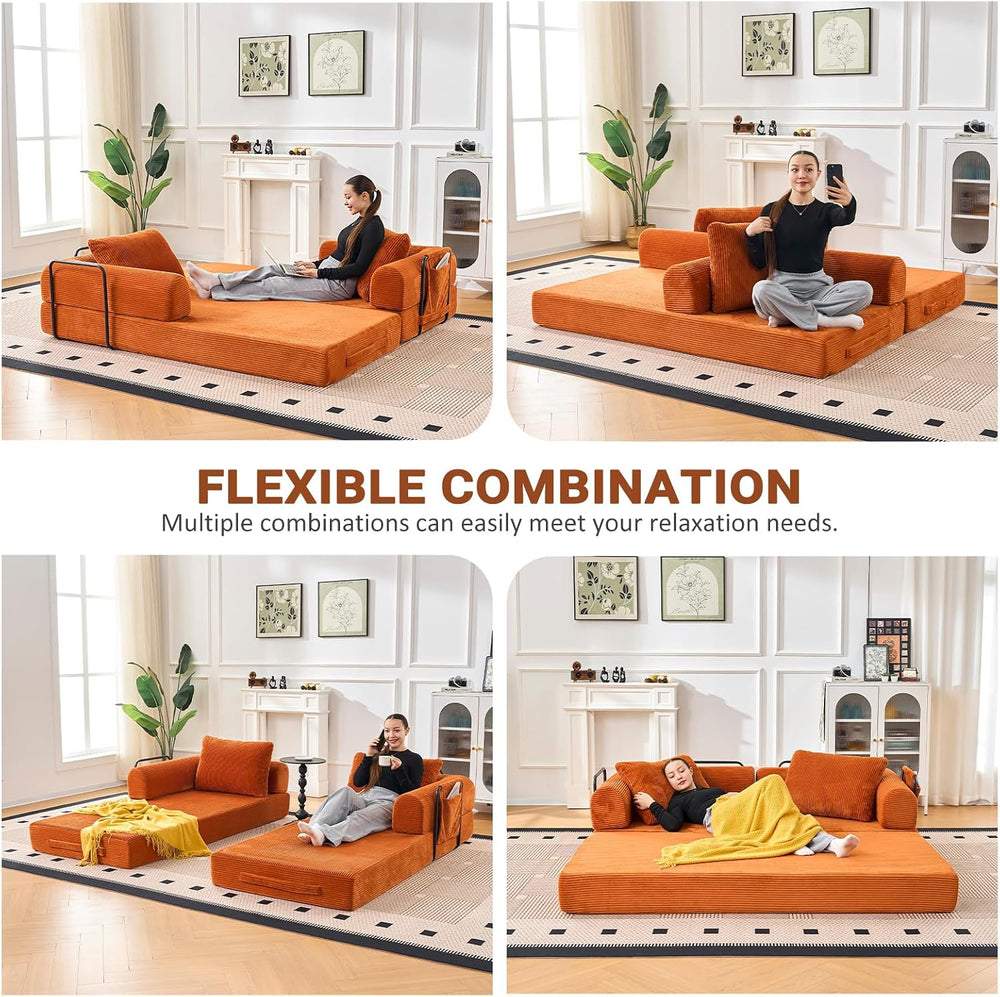 79" Convertible Sofa Bed, 5-in-1Boneless Couch for Living Room with 2 Pi...