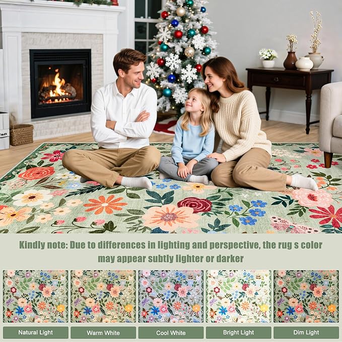 Area Rug Living Room Rugs: Floral 5x7 Washable Rug Vintage Soft Boho Non-Slip - Image 8