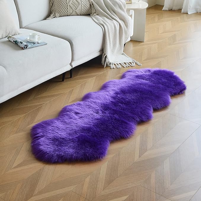 duduta Purple Faux Sheepskin Runner Rugs 2x6 ft, Fluffy Fur Sofa Couch Covers - Image 5