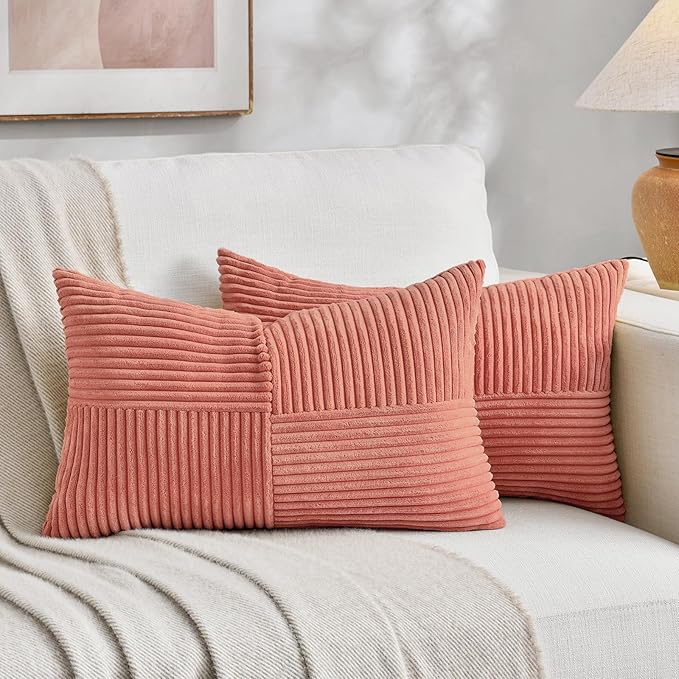Fancy Homi 2 Packs Coral Lumbar Decorative Throw Pillow Covers 14x22 Inch by Fancy+Homi