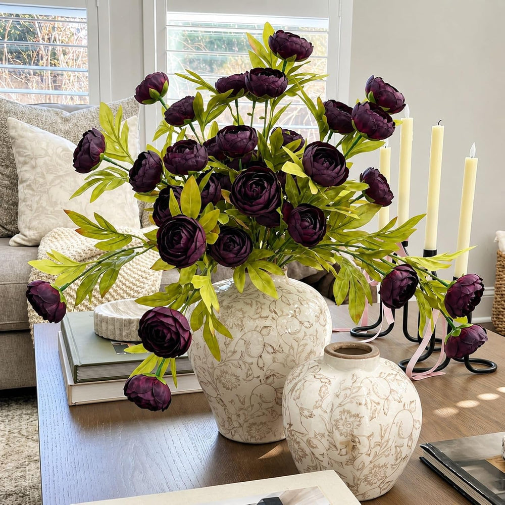 8 Pcs Artificial Silk Ranunculus Flower Long Stems, Black