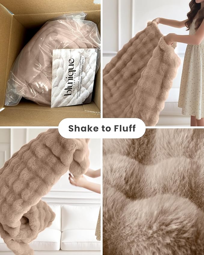 Ultra Soft Cozy Faux Fur Throw Blanket, Fuzzy Plush Thick Bubble Blanket - Image 4