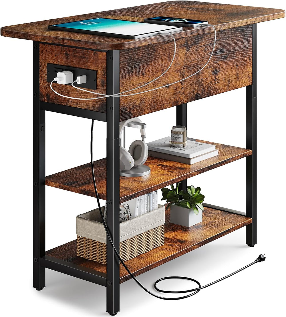 Yoobure End Table with Charging Station, Flip Top Side Table with USB Ports a...