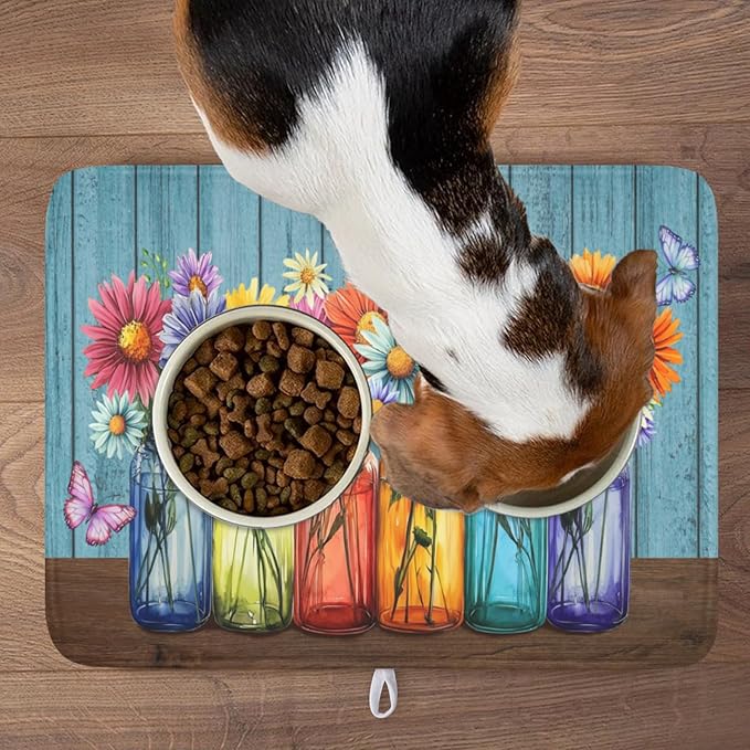 Vintage Floral Dish Drying Mat for Kitchen Counter Rustic Flower Vases Wooden - Image 9