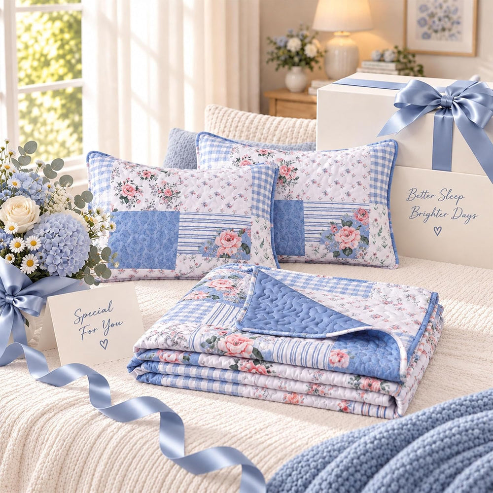 YIKUSH Floral Quilt Set King Size – Ultra Soft Lightweight Bedspread, 3 Piece...