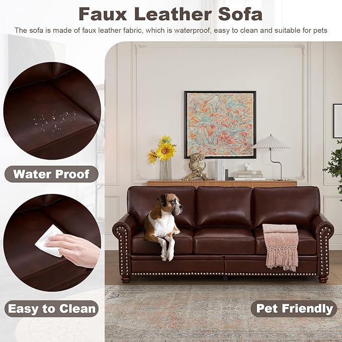 2 Piece Faux Leather Sofa Set,Modern Couch and Loveseat Sets with Storage,Mid...