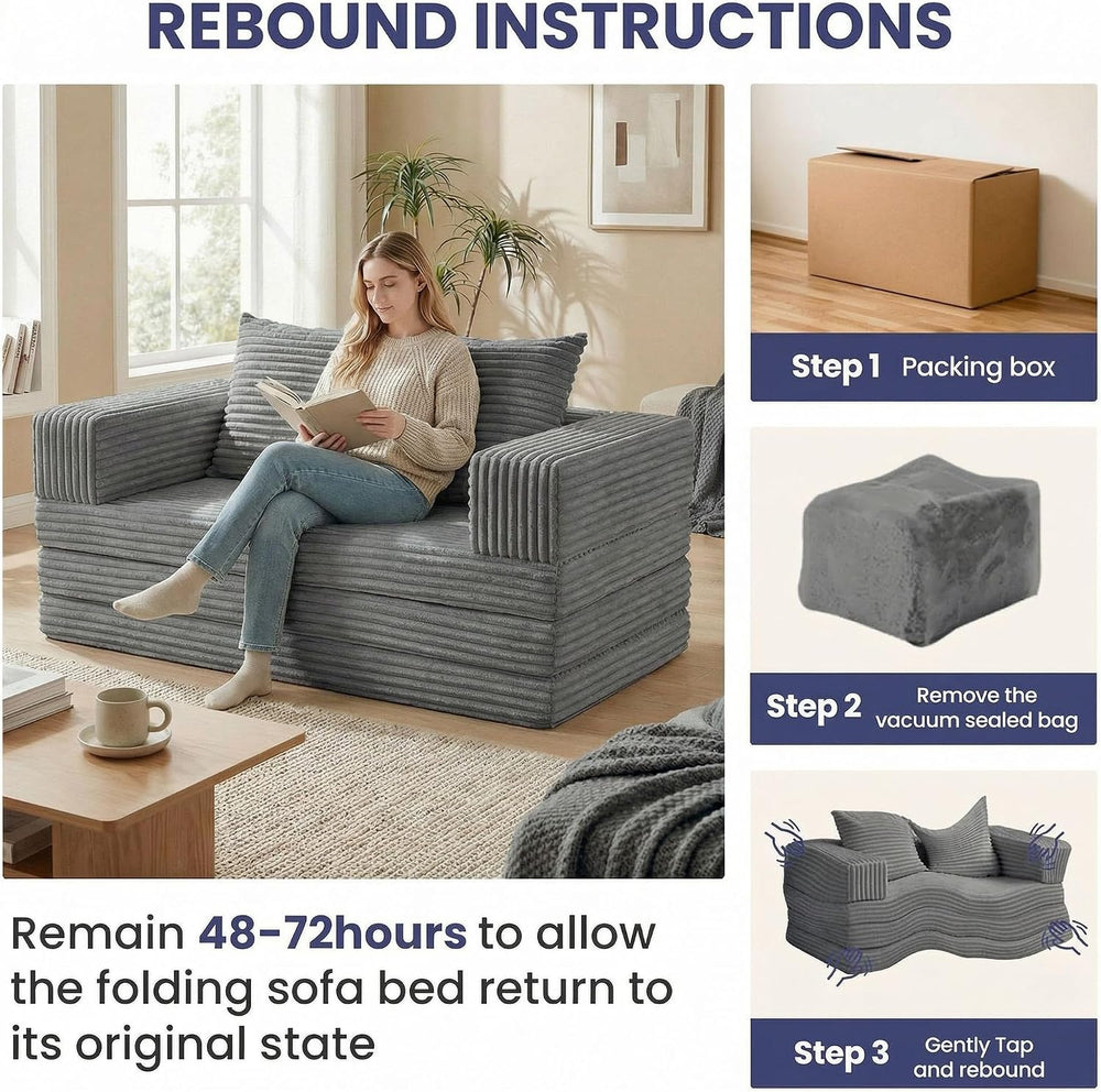 Convertible Sofa Bed, 4-in-1 Boneless Loveseat with Removable Armrests Backre...