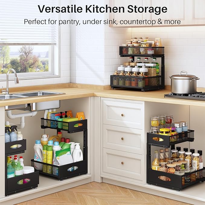 Under Sink Organizer, 2 Tier Pull Out Under Cabinet Organizer Shelf - Image 8